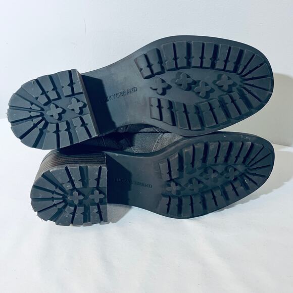 Lucky Brand Boots Dareek Taupe Suede Leather Lace Up Chunky Heel Combat 7.5M - Picture 7 of 7